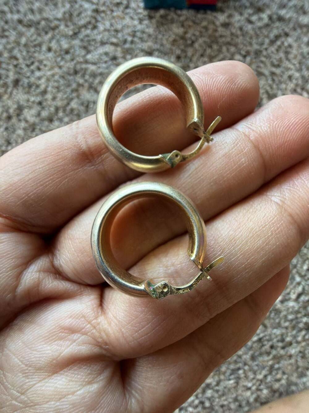 925 Italy Gold Plated Sterling Silver Thick Chubby Hoop Earrings